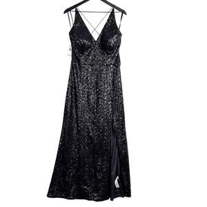 NWT Aidan Sequins Maxi Criss-Cross Straps Black Long Gown Dress Womens $245 - 12